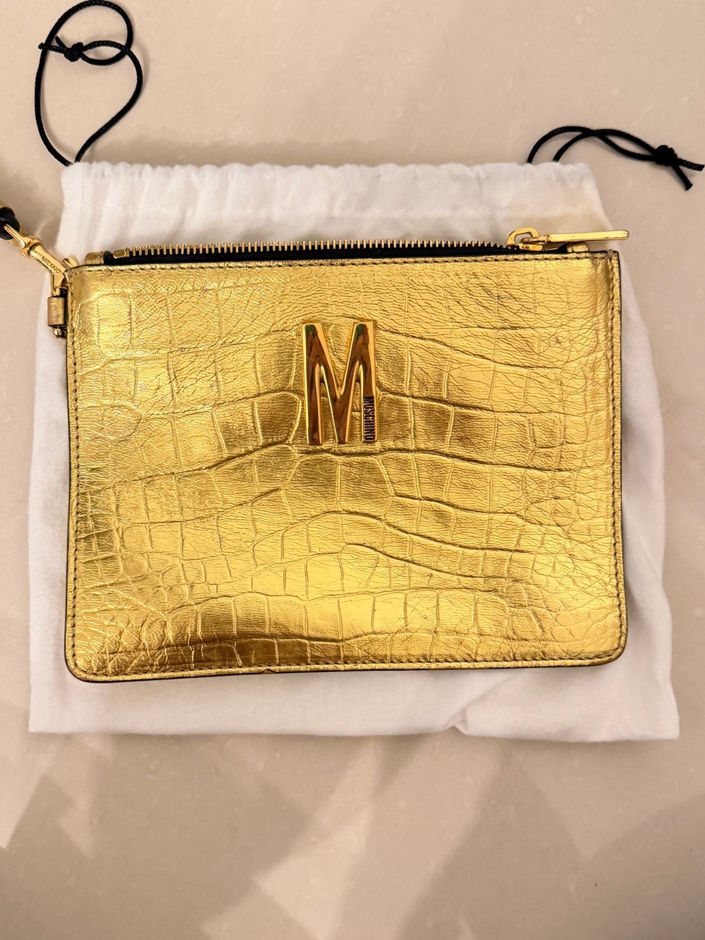 Metallic Gold 'M' Moschino Embossed Women's Clutch Bag